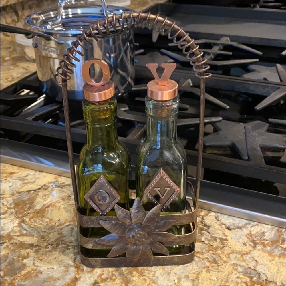 Olive Oil and Vinegar Dispenser Set with Copper Accents